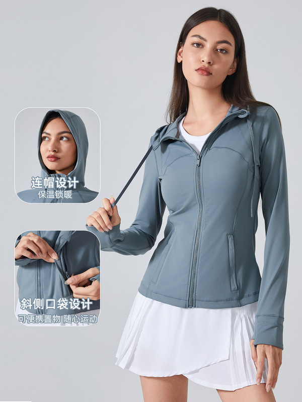 新款女士运动连帽夹克外套女修身拉链弹力跑步健身瑜伽服S2088|undefined