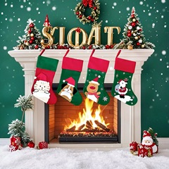 2025クリスマス靴下プレゼント袋リネンサンタクロース刺繍クリスマス靴下クリスマスプレゼントクリスマスペンダント卸売り