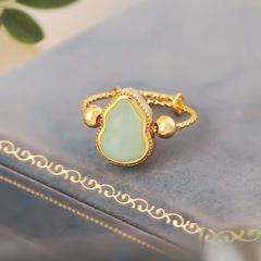 Rotatable Chinese-style retro gold-plated gourd ring for women, small, exquisite, elegant, ethnic-style open finger ring jewelry