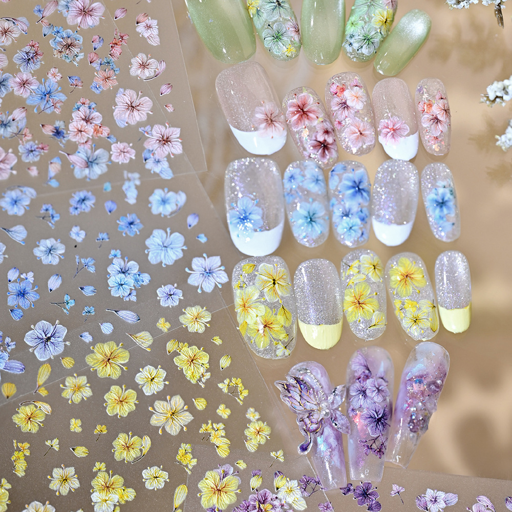 Spring and Summer Simulated Dried Flower Micro-Relief Nail Art Stickers 5D Stereo Solid Color Flower Girl Nail Art Accessories Stickers