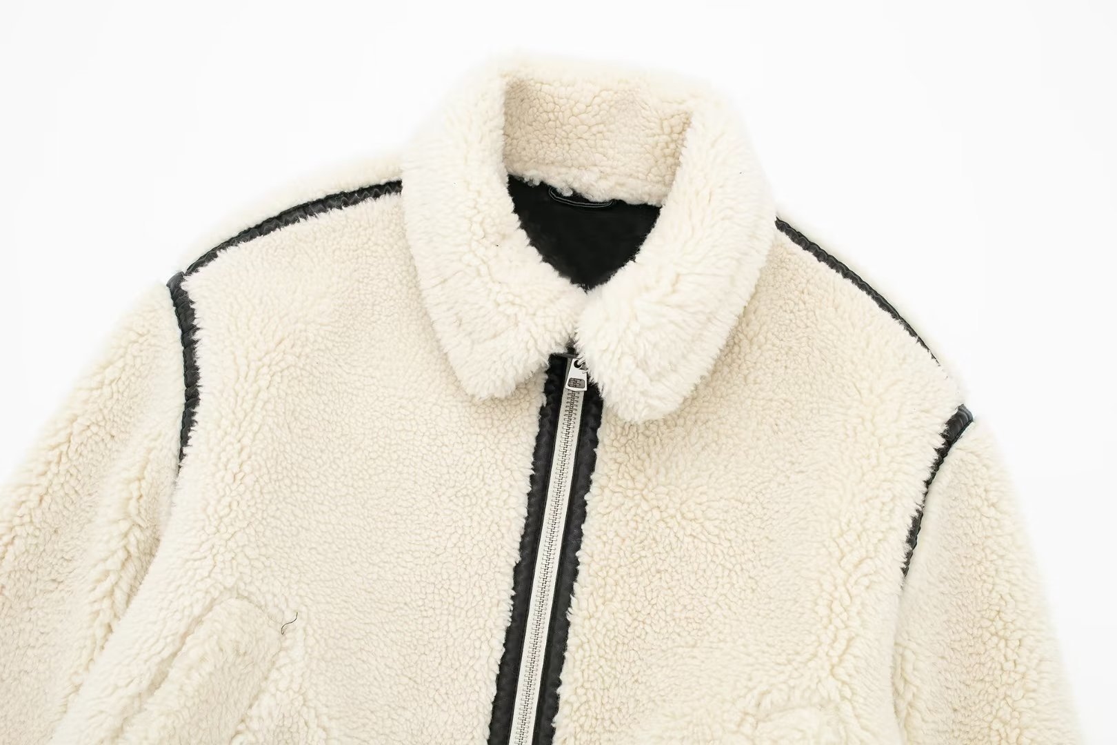 Women's Clothing autumn and winter new fashion fur jacket stand collar contrast color casual warm coat_voghion.com