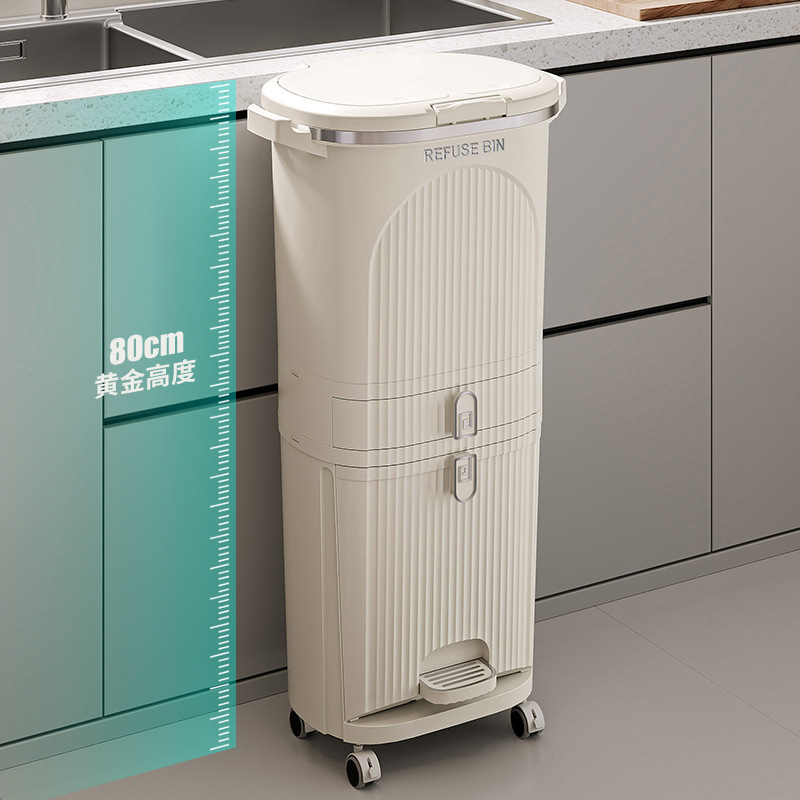 キッチンゴミ箱 家庭用 蓋付き 防臭 新型 二層 高型 大容量 生ごみ乾湿分離 和風紙バスケット|undefined