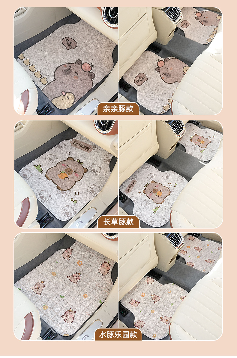 Kapibala Car Floor Mats Cute Cartoon Non-Slip and Stain-Resistant Car Floor Mats Car Universal Wire Ring Foot Mats