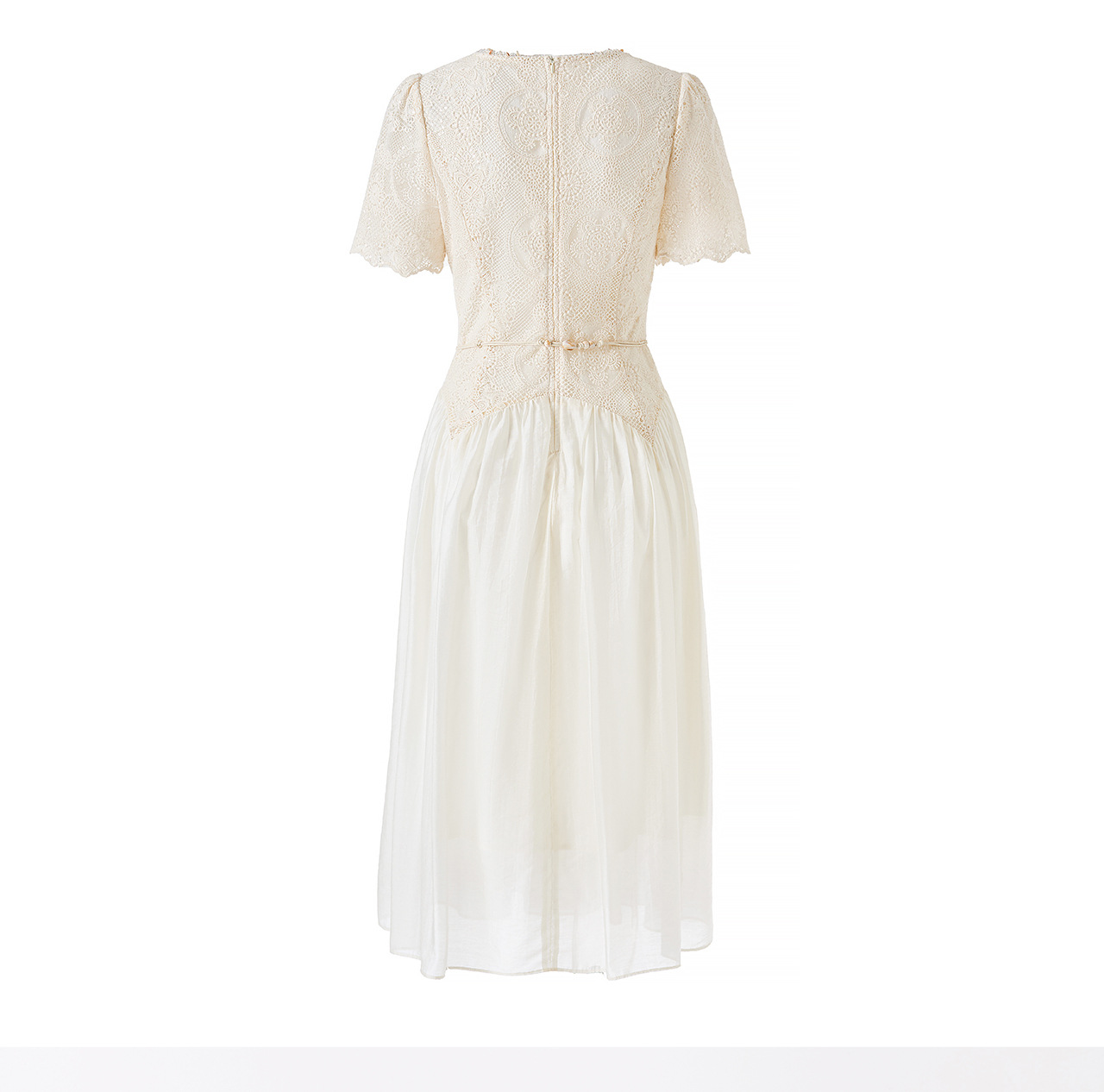 Đầm nữ tay ngắn thêu sequin cotton, thắt lưng eo phong cách Pháp — màu mơ chi tiết 17