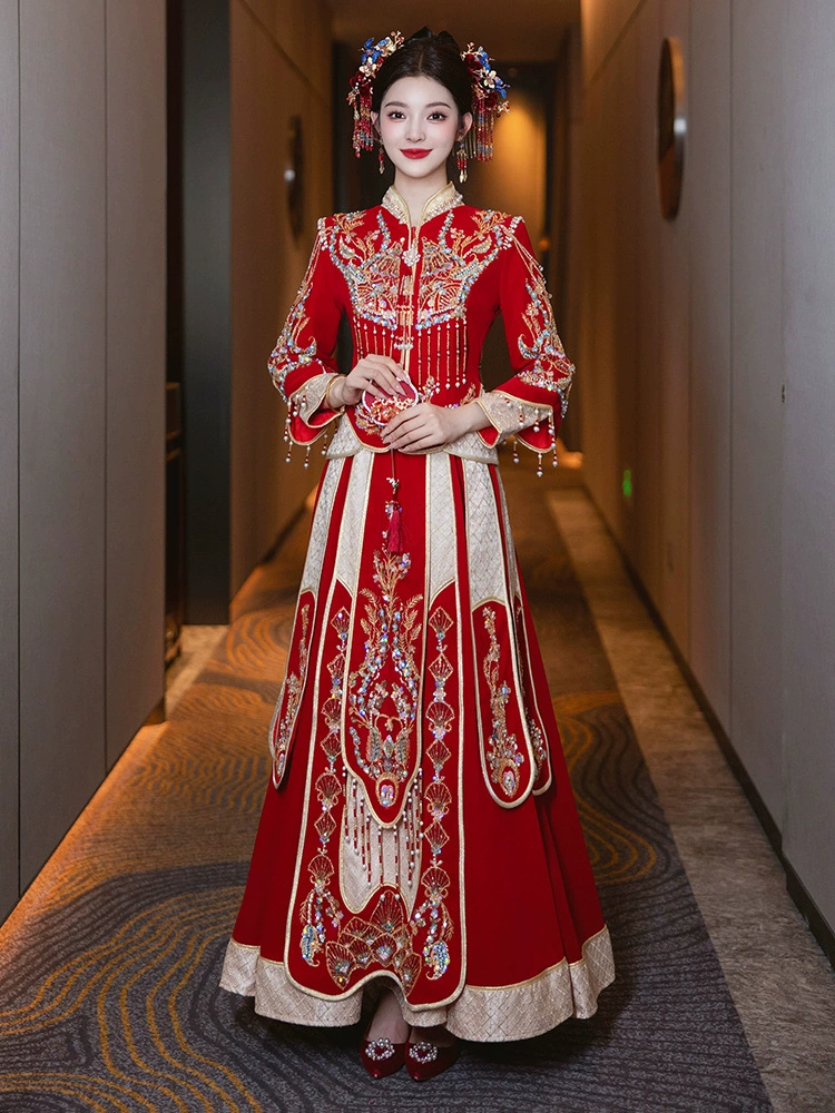 Свадебное платье Xiuhe Wear Bride 2025 года, новое свадебное платье в китайском стиле, элегантное и компактное, тонкое и плотное свадебное платье высокого класса
