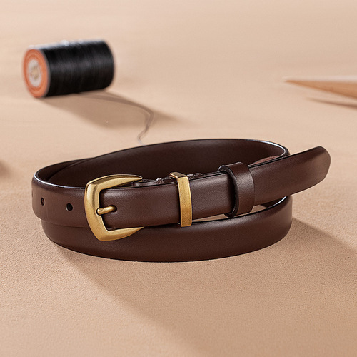 First-layer cowhide leather belt for women, fashionable leather Korean thin belt for women, high-end sense, versatile dress belt for women