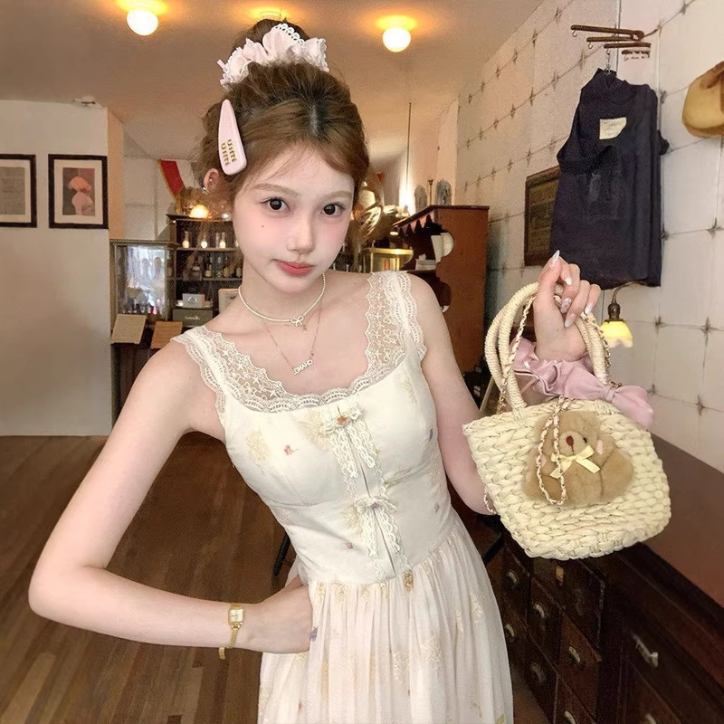 62034 Apricot Long Printed Embroidered Waist-Cinching Strap Dress for Women, Summer French-Style Plus-Size Dress 62034 Apricot Long Printed Embroidered Waist-Cinching Strap Dress for Women, Summer French-Style Plus-Size Dress
