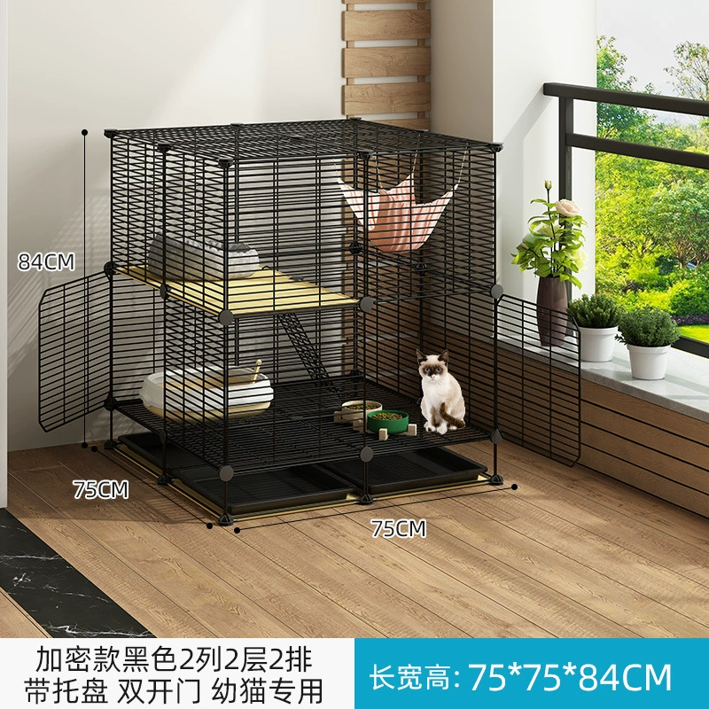 Cat Cage Double-Layer Indoor Pet House, Integrated Litter Box, Multi-Layer Kit