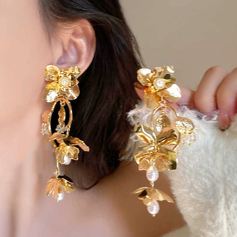 Серебряная игла, мелкие модные серьги из жемчуга, (международная торговля), цветочные, лёгкая роскошь, оптовая