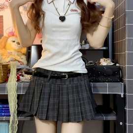 (送腰带）复古格纹百褶裙JK裙子半身裙春夏季辣妹美式格子短裙秋