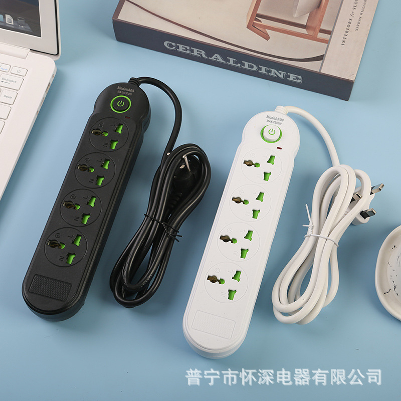 Exportación enchufe de escritorio de oficina doméstica estándar británico estándar europeo y americano con interruptor de cable indicador de color blanco y negro