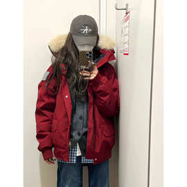 韩系情侣冬季加厚工装棉服女2025冬季新款小个子大毛领派克服棉袄