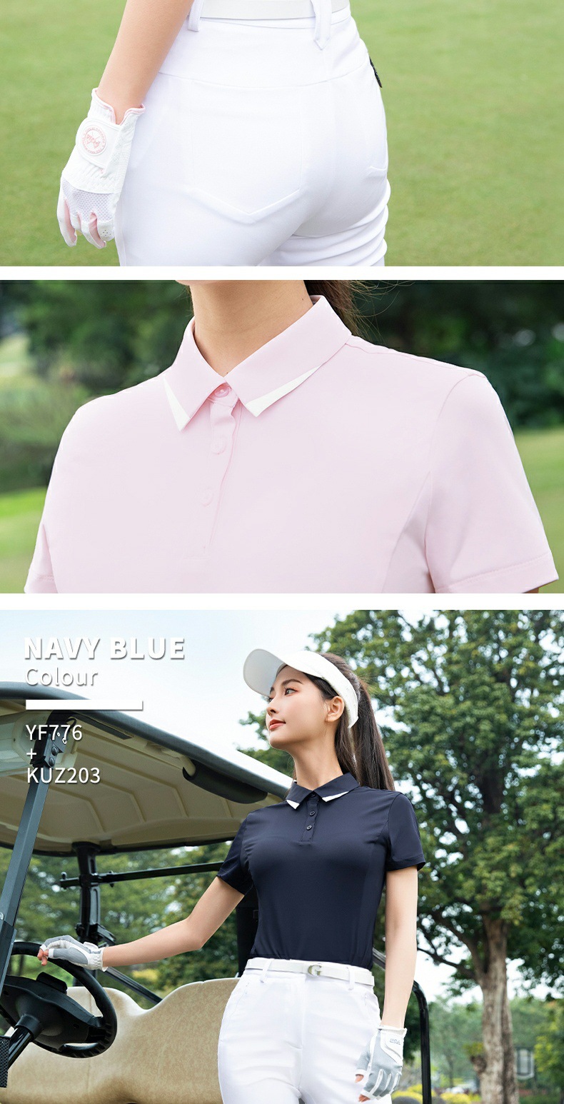 Áo thun golf nữ tay ngắn chống nắng UPF50+ kháng khuẩn — YF776-áo màu trắng, YF776-áo màu xanh pha lê băng, YF776-Áo màu xanh hải quân, YF776-áo màu hồng hoa anh đào chi tiết 9
