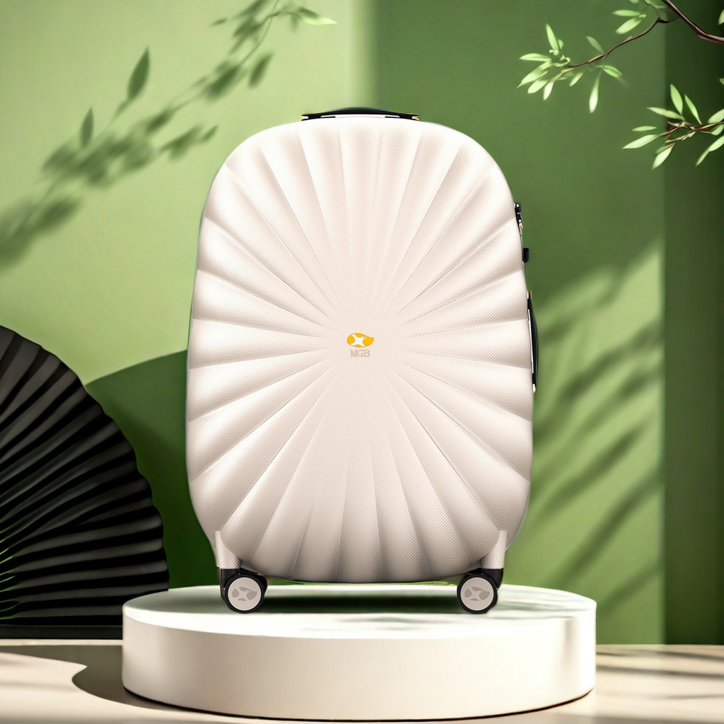 Vali nhựa PC vỏ sò dây kéo 22-24 inch bánh xe đa năng khóa hải quan — Trắng ngọc trai