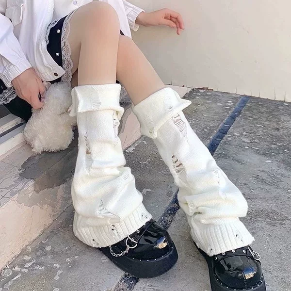 Non-Curling Versatile Leg Warmers with Holes, Cute and Stylish, Leg-Shaping, Forest-Style, Warm and Thick Socks, Versatile Socks