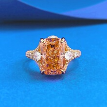 鹿鹿通珠宝 新款925银8*12长方帕帕拉恰戒指高碳钻重工密镶小红书