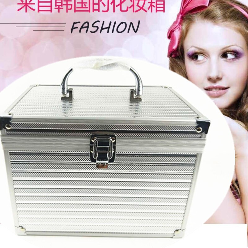 Aluminum Alloy Cosmetic Case Portable Double Layer Large Capacity Medium Portable Storage Box Professional Hard Cosmetic Bag with Lock