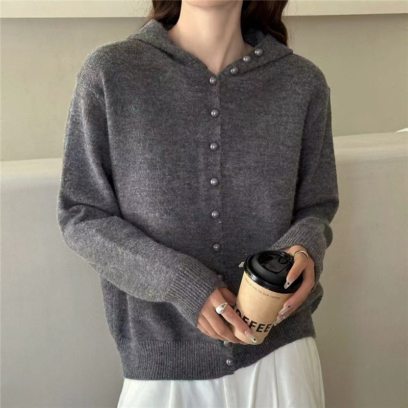 连帽毛衣开衫女秋季新款高级感外穿短款软糯针织衫帽衫上衣外套|undefined
