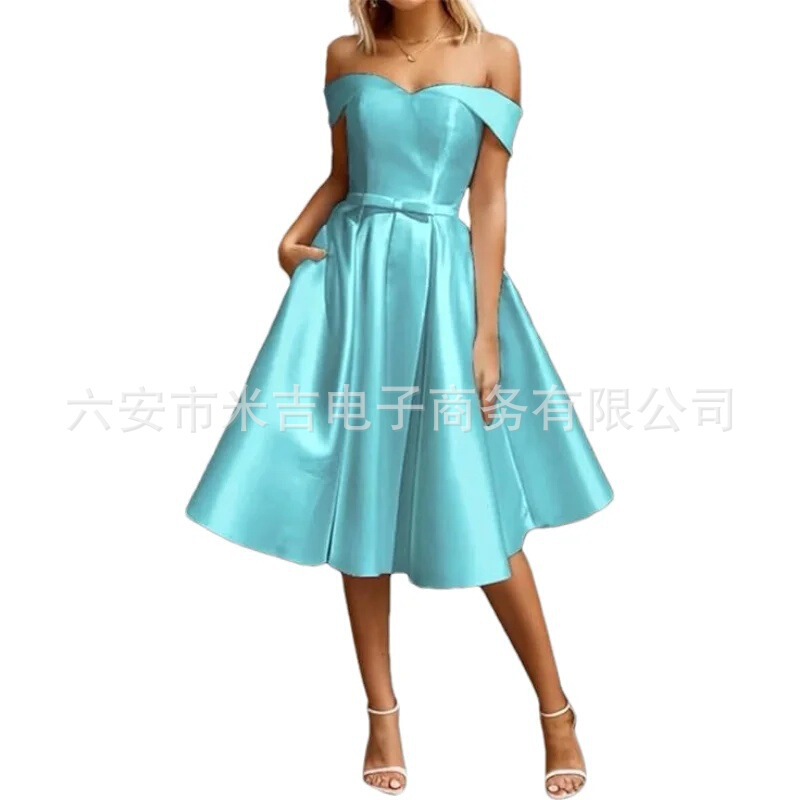 Casual Evening Dresses A-Line Off the Shoulder Long Cocktail Gowns Satin Strapless Short Prom 2025 New Dress