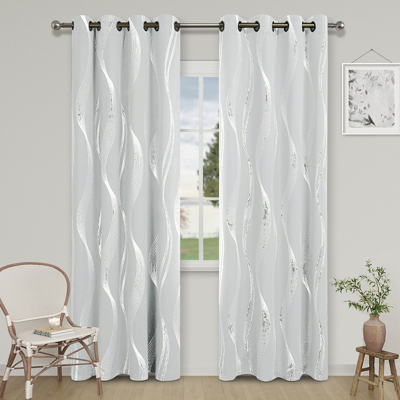 【Temu Washable Label】Cross-Border High-Precision Silver Foil Wave Blackout Curtains for Living Room, Sun Protection Ready-Made Curtains in Stock 【Temu Washable Label】Cross-Border High-Precision Silver Foil Wave Blackout Curtains for Living Room, Sun Protection Ready-Made Curtains in Stock