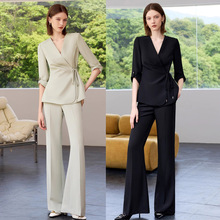 夏季新款七分袖V领职业装套装高级感时尚微喇裤正装工作服商务装