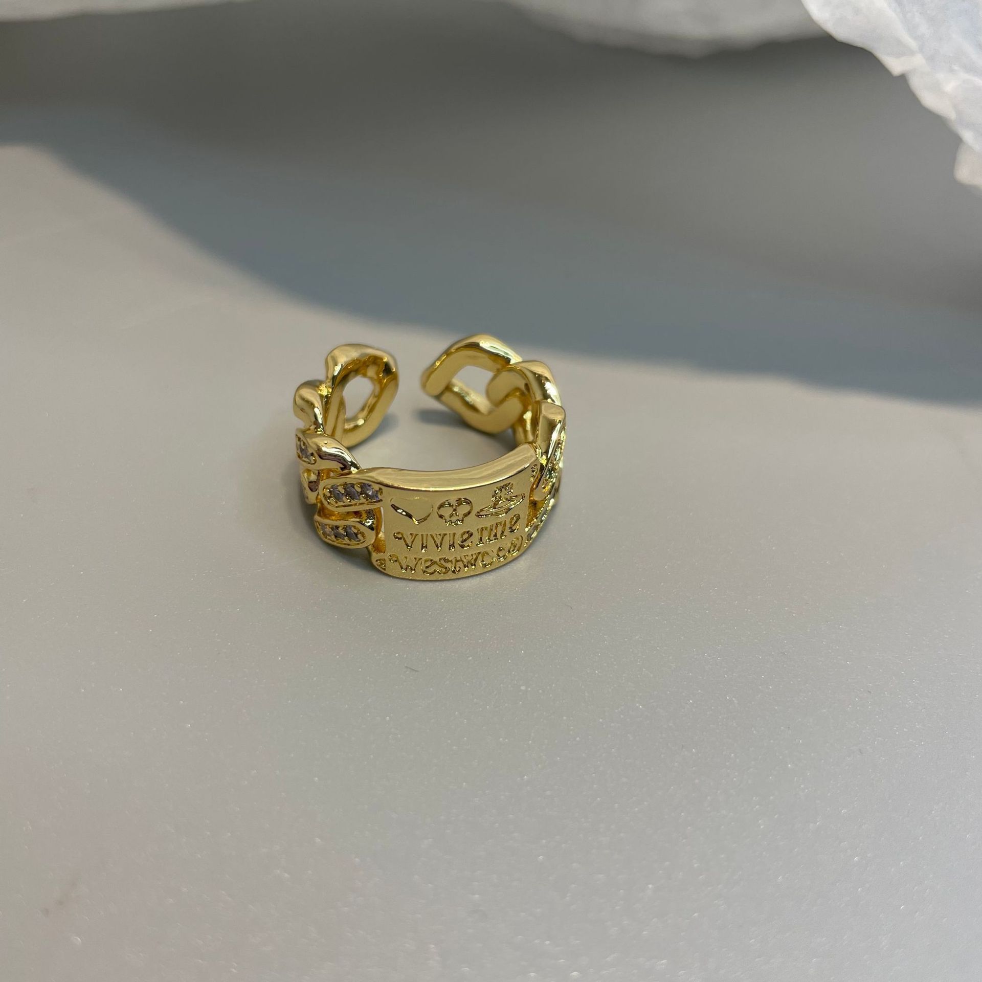 Simple Style Letter Gold Plated Plating Zircon Womenu0027S Open Ring 1 Piece