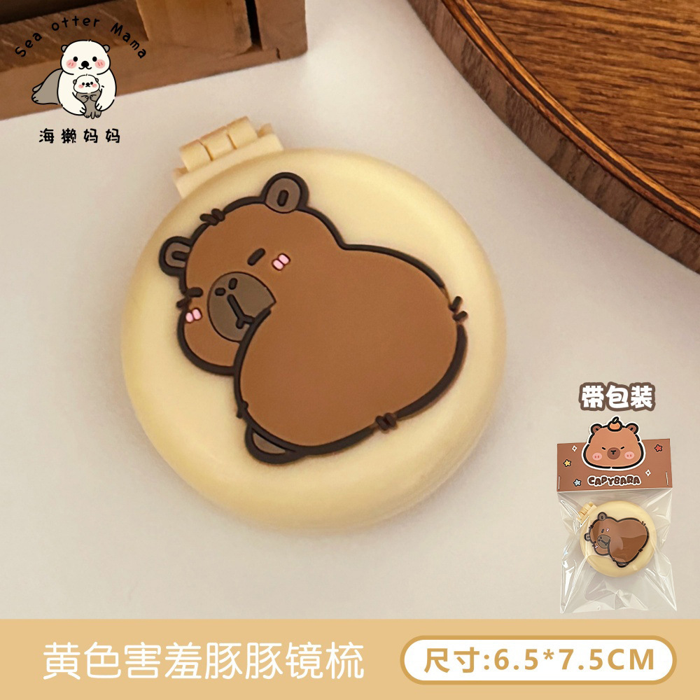 Caricatura encantadora oso plegable un solo espejo pein de corazón de niña portátil mini pequeño espejo de maquillaje de aire pantalon