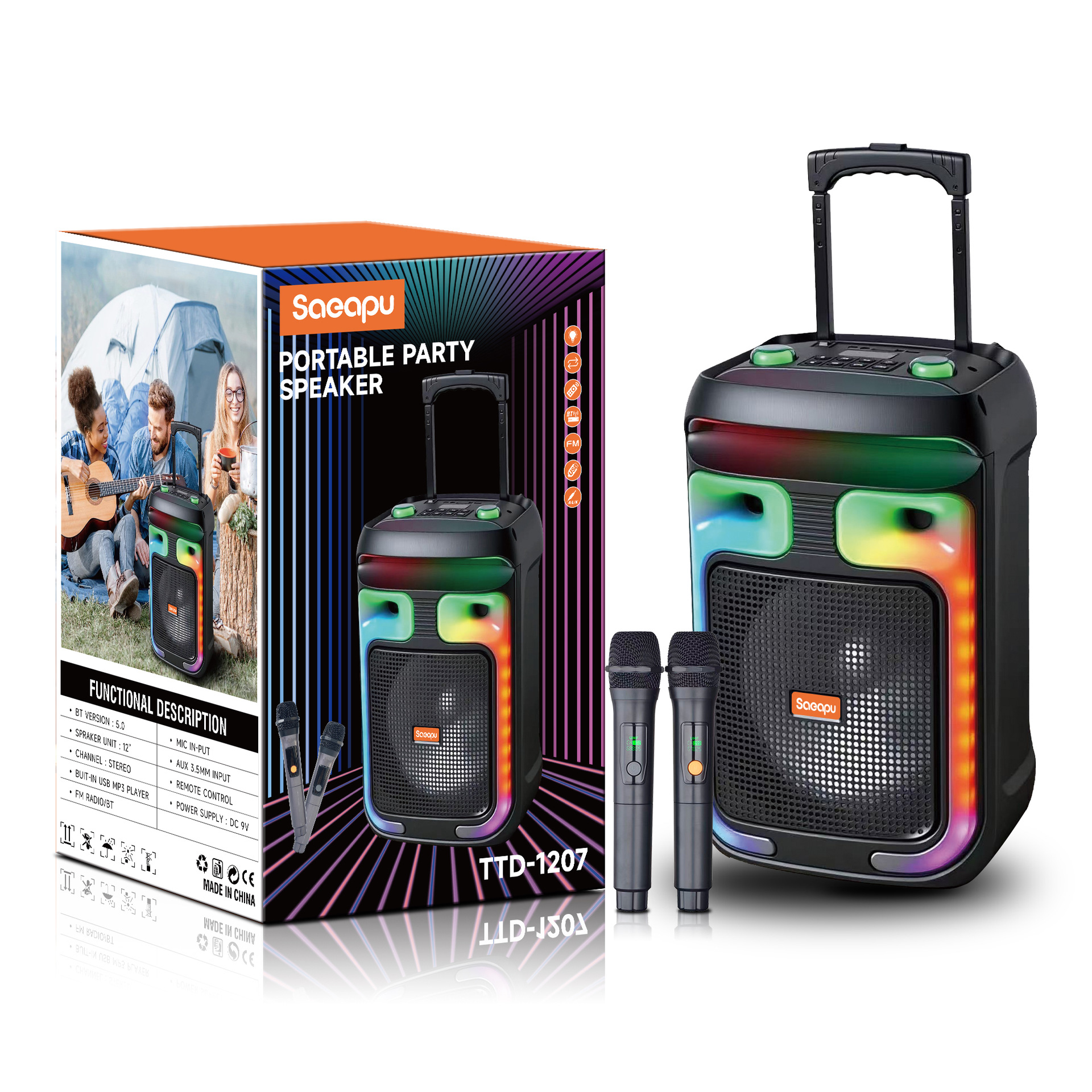 大12寸PLUS户外拉杆音响无线蓝牙双话筒K歌彩灯大功率TTD厂家新款