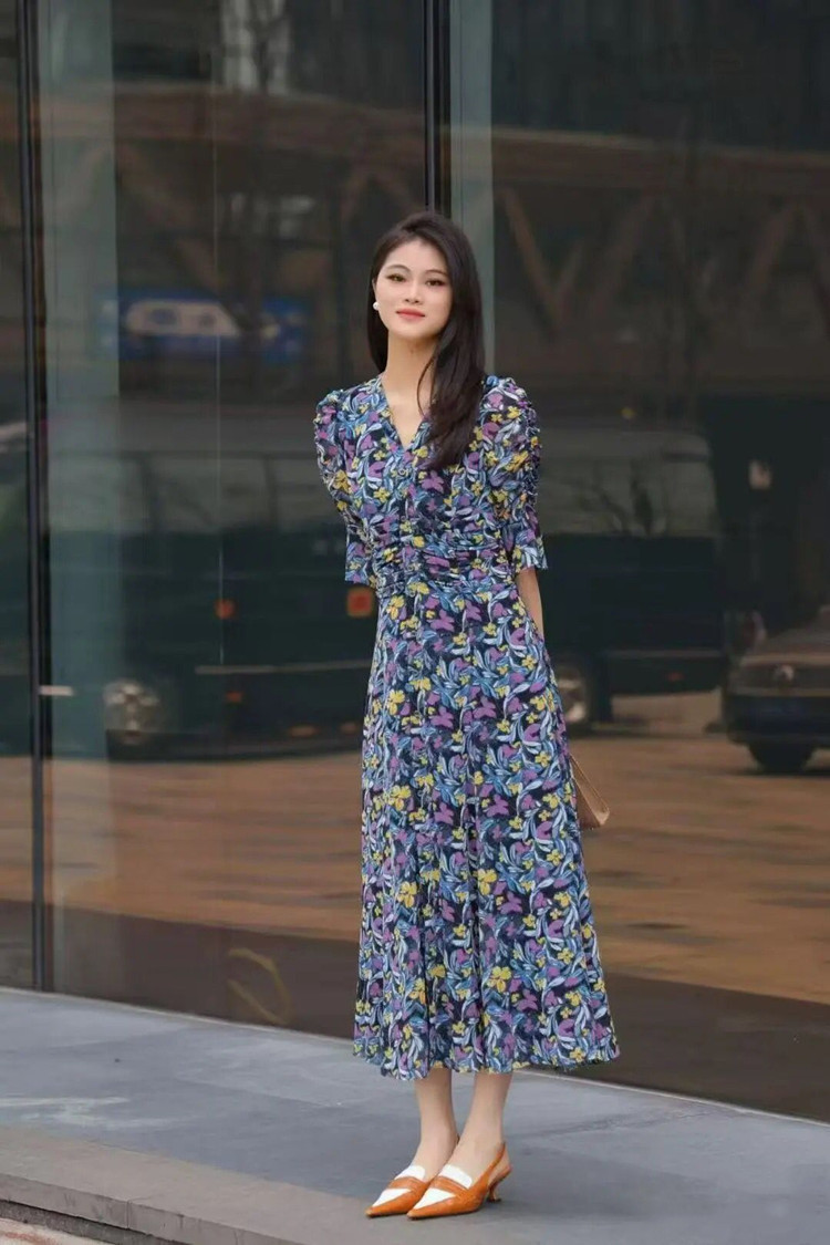 Đầm maxi nữ thắt eo họa tiết hoa nhí kiểu Pháp — Hồng anh đào mộng mơ chi tiết 13