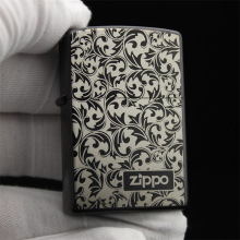 zippo打火机之宝黑耀冰双面唐草