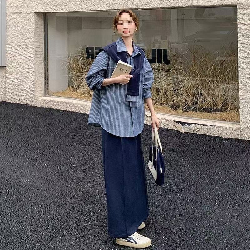 早春秋季盐系减龄穿搭一整套女士开叉半身裙披肩衬衫休闲两件套装|undefined