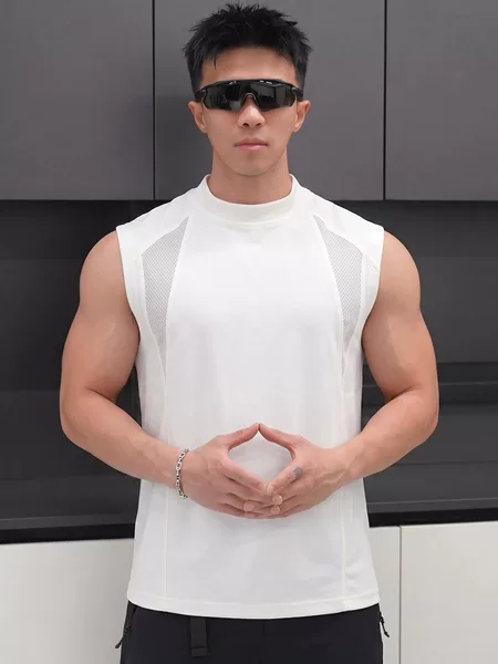 Men's Breathable Mesh Fitness Vest, High Weight, Slightly Slim-Fit, Muscle-Emphasizing, Sleeveless Tank Top for Running and Training