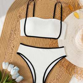 2025年跨境专供新款欧美女士性感比基尼纯色泳衣特种布料bikini