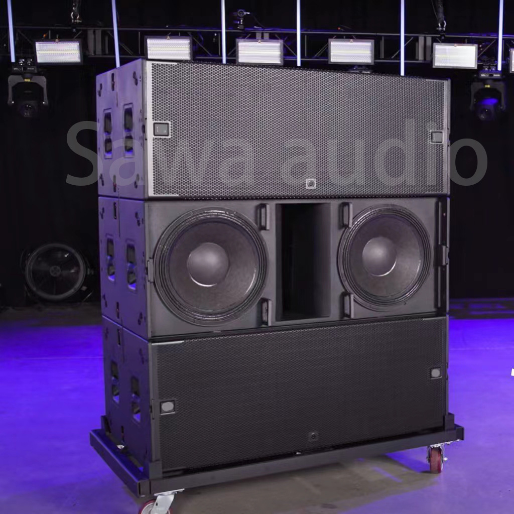 Dual subwoofer de 18 pulgadas equipo de sistema de sonido de matriz lineal al aire libre escenario profesional altavoz de alta potencia