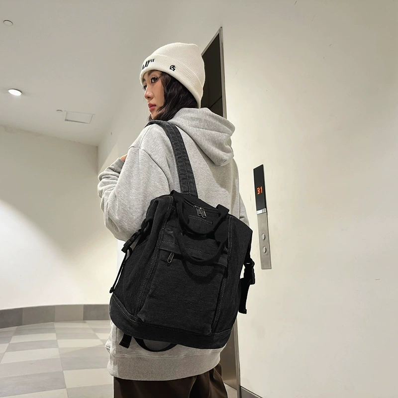 Denim backpack, shoulder bag, capacious school bag, simple and elegant design