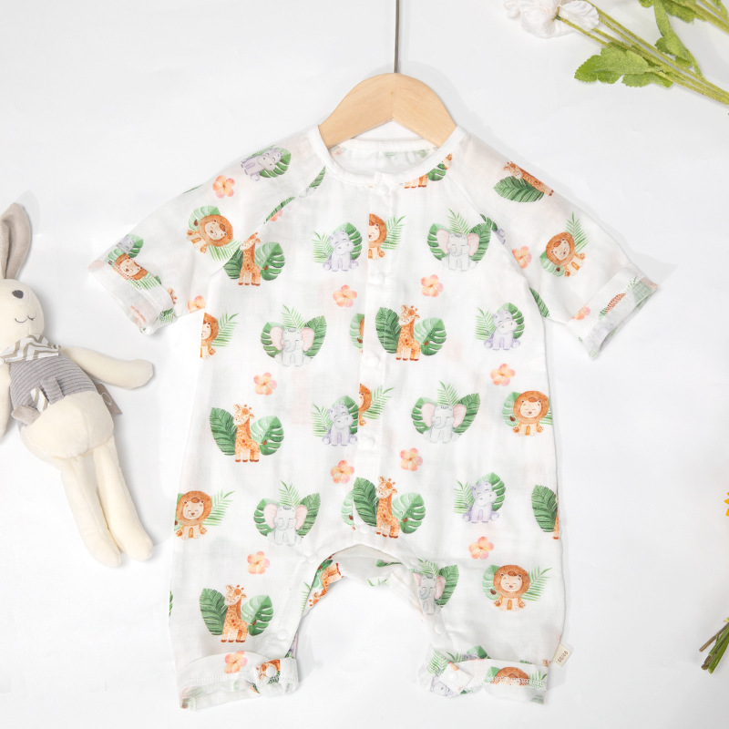 Ropa de verano para bebés Clase A Gasa de algodón de bambú antibacteriana Ropa de hogar Ropa de una pieza para recién nacido Ropa de cama para bebés para hombres