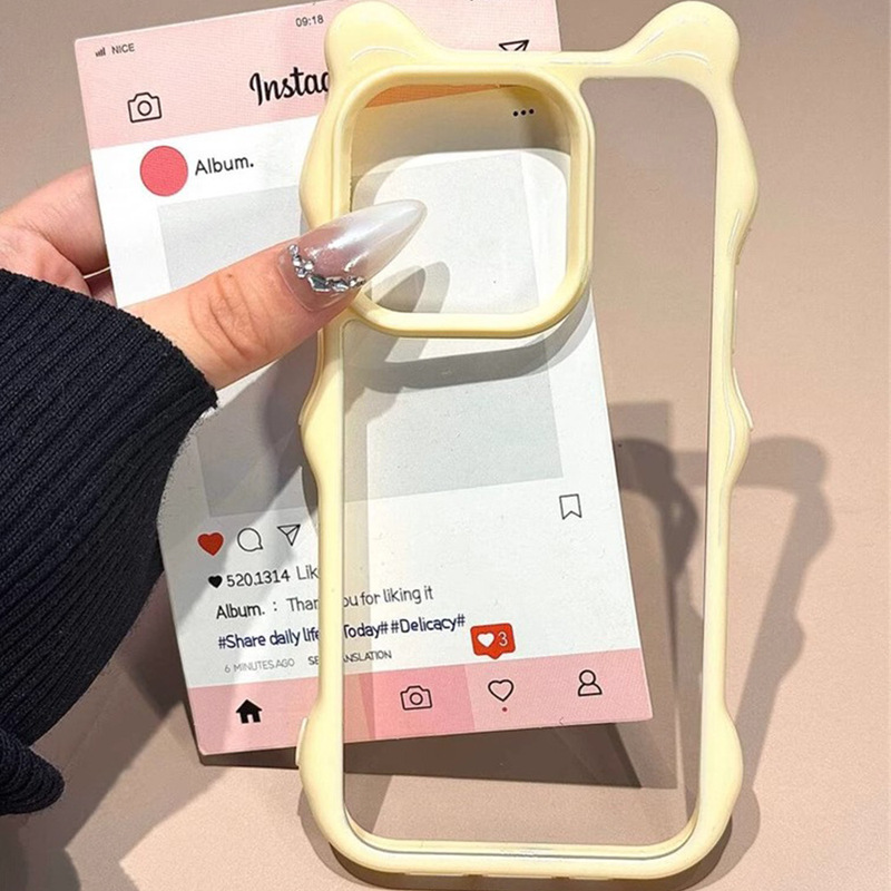 溝付きシンプルカップル猫耳デザイン iPhone16/15/14/13対応 携帯ケース 透明ケース 17Pro 個性派|undefined
