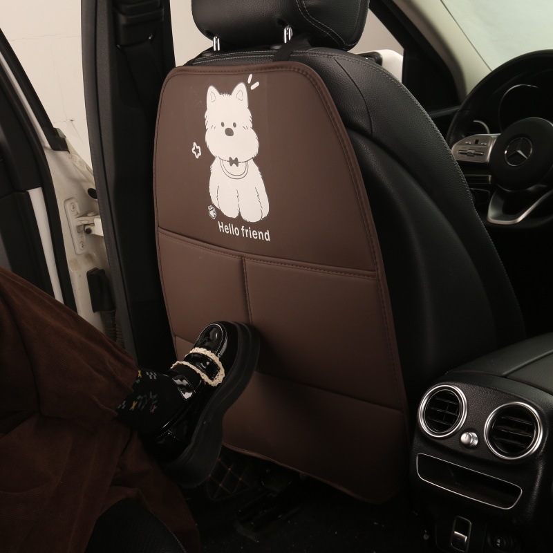 Cute Puppy Cartoon Car Seat Back Anti-Kick Pad for Women, Car Seat Back Anti-Dirt Pad with Storage Pocket