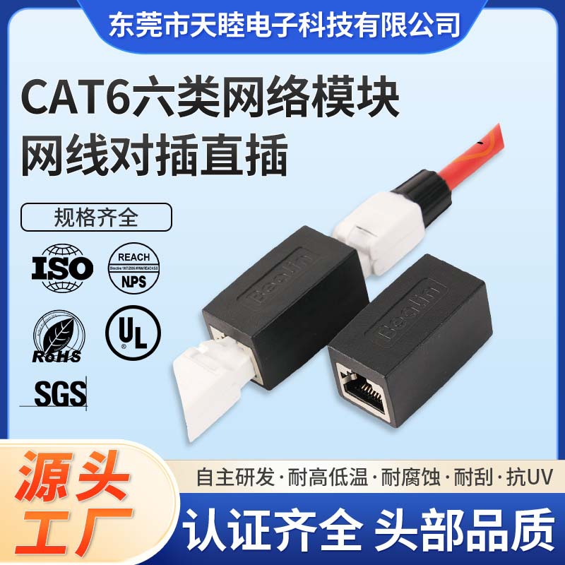 RJ45网线直通头CAT6六类网络模块网线对插直插对接延长连接器厂家