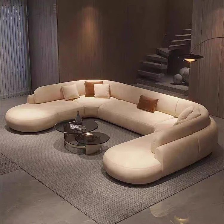 Sofá de tela de arco minimalista de estilo doméstico de gran tamaño diseñador de villa de piso plano sofá de esquina de forma especial