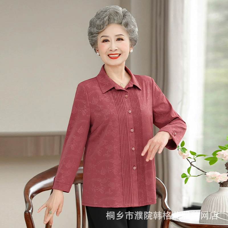 Бабушка весеннее платье с длинными рукавами рубашка пальто старая леди большой размер одежды свекровь пожилая мама весенняя и осенняя рубашка