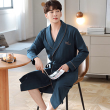 男士睡袍春秋长袖纯棉长款秋季全棉浴袍睡衣春夏季一体式男款浴衣