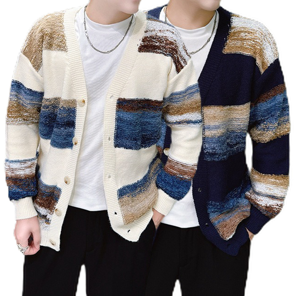 Explosiones transfronterizas de tamaño europeo suéter de jersey de punto de tamaño grande hombre gradiente cardigán chaqueta gran V fábrica de marea al por mayor