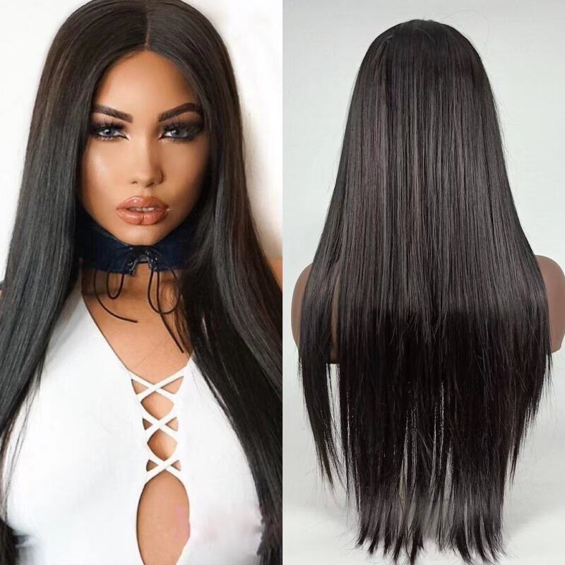 2024 New European and American Women's 26inch Non-Lace Wig with Middle Parting Long Straight Hair High-Temperature Silk Chemical Fiber Headgear in Stock 2024 New European and American Women's 26inch Non-Lace Wig with Middle Parting Long Straight Hair High-Temperature Silk Chemical Fiber Headgear in Stock