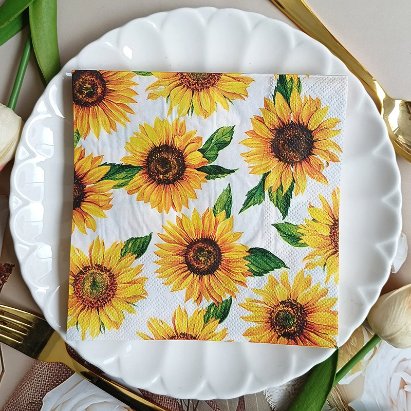Cross-Border New Printed Napkins Sunflower Color Napkins Party Event Table Decoration Square Napkins Wholesale Cross-Border New Printed Napkins Sunflower Color Napkins Party Event Table Decoration Square Napkins Wholesale