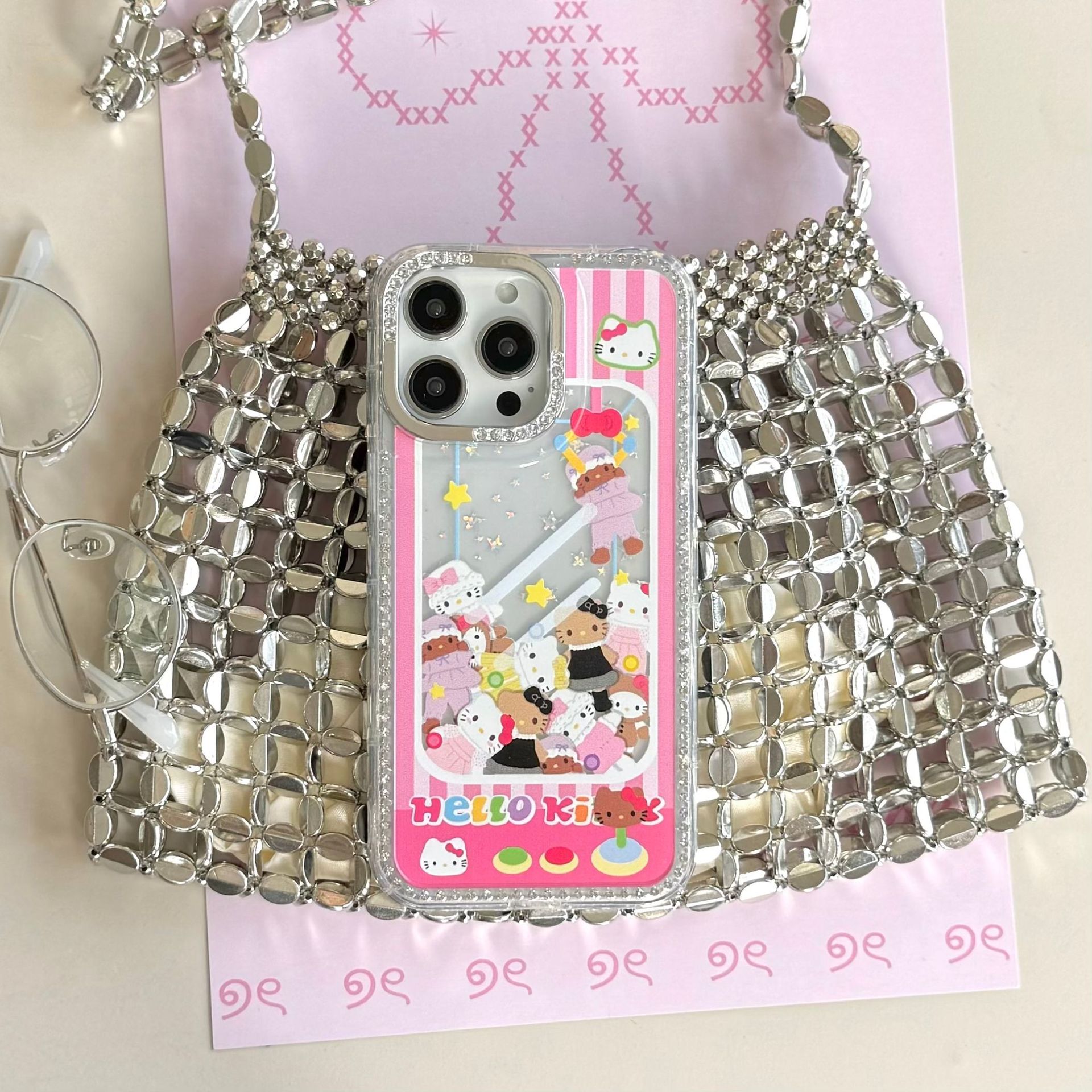 Creativo borde de diamante flash pierna larga KT gato para Apple 16ProMax funda para teléfono móvil 15Pro girl 14/13 nuevo 15