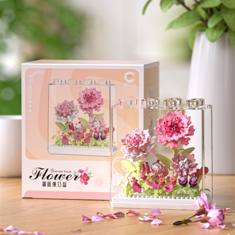 Compatible con la caja de flores de ensueño de Lego, ramo de cubierta de acrílico, clavel de girasol, bloque de construcción en maceta, regalo al por mayor