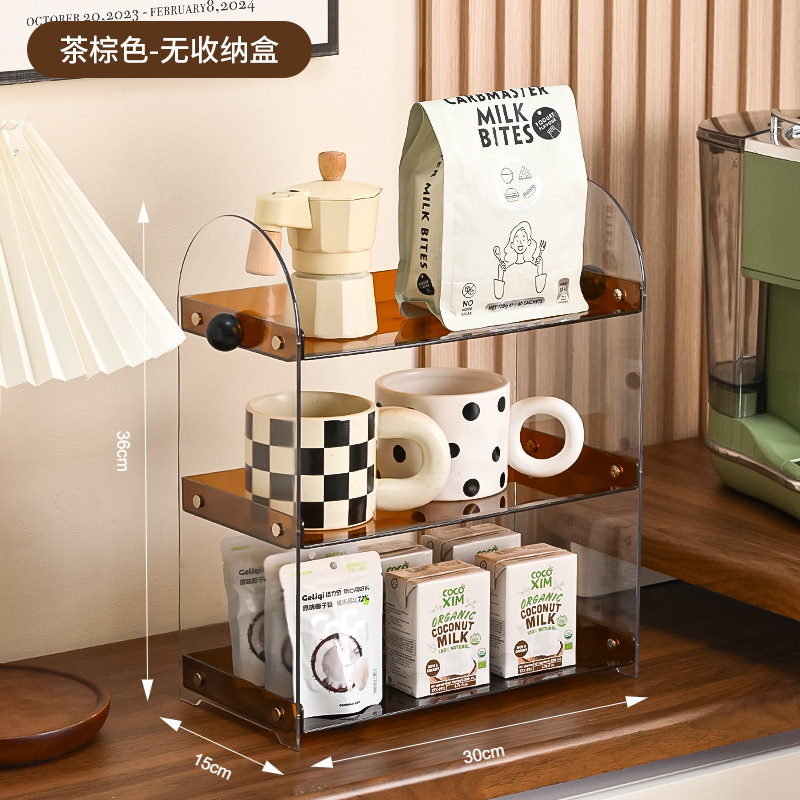 中世スタイルのデスクトップ収納ラック多層ティーバッグラックキッチンウォーターカップ収納ラック引き出し型排水ラックコーヒーカップラック|undefined