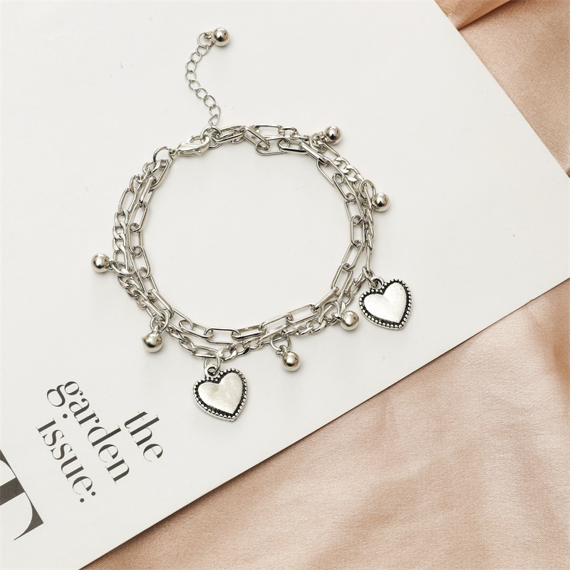 Vintage Double Heart Bangle Bracelet For Couples Minimalist Style_voghion.com