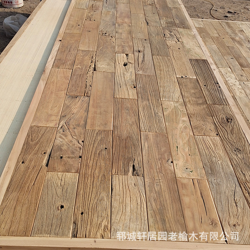 风化老榆木门板新中式复古风实木地板家用榆木楼梯踏步板